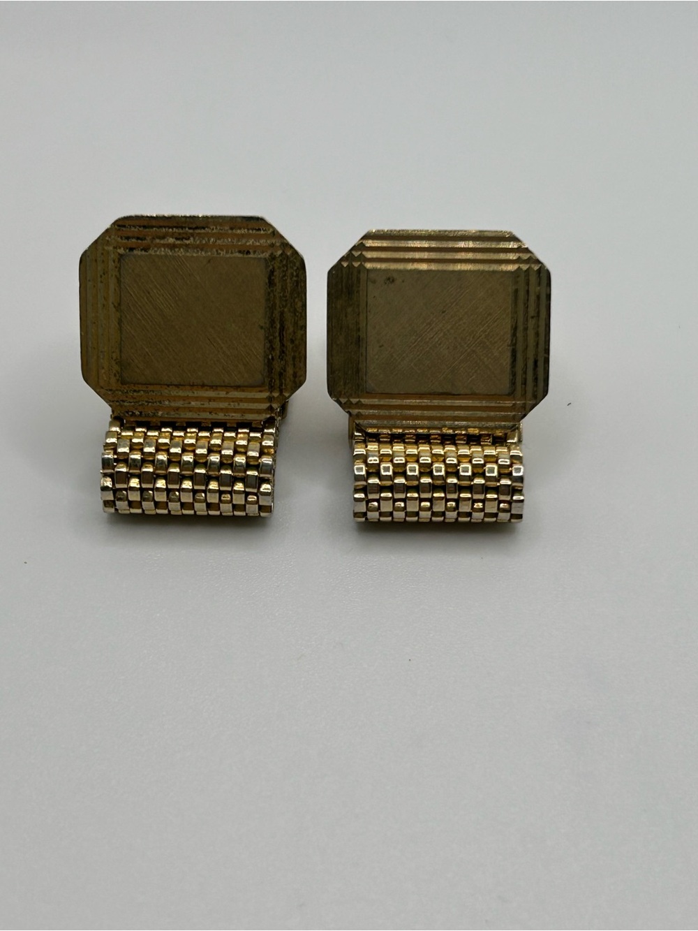 Vintage Gold Tone Square Mesh Wrap Around Cufflinks Bullet Back Engraveable